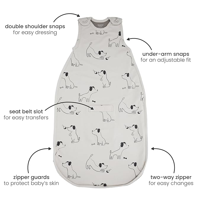 Woolino Toddler Sleeping Sack, 4 Season Merino Wool and Organic Cotton Baby Sleep Bag, 2-4 Years, Puppy