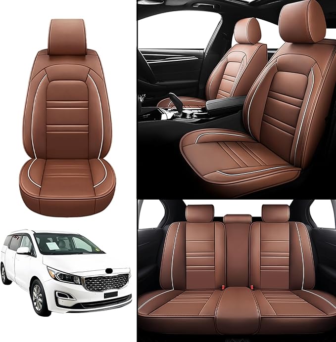 Car Seat Covers for kia Sedona 2003-2021 | 5-Seats Seat Covers, Waterproof Seat Protectors, Automotive Seat Covers (Full Set with Pillow,Coffee)