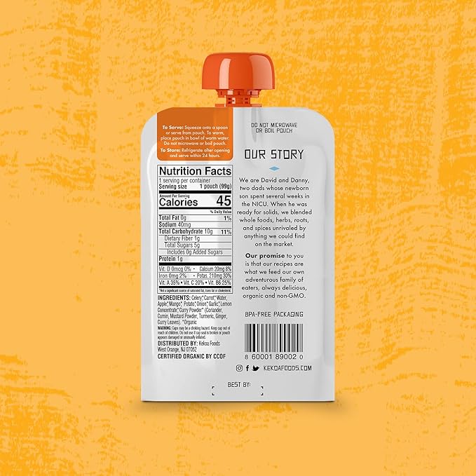 Kekoa Foods 100% USDA Certified-Organic Vegetarian Baby Food Puree Variety Pack: 3.5 oz Squeeze Pouches | Apple & Ginger, Mango Paprika, Curry Vegetable Mango | No Added Sugar or Salt | Nutrient-Rich & Flavorful
