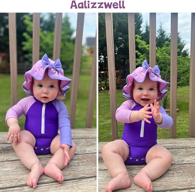Aalizzwell Baby Girls Long Sleeve One Piece Swimsuit with Hat