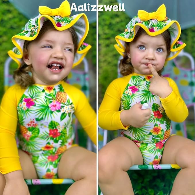 Aalizzwell Baby Girls Long Sleeve One Piece Swimsuit with Hat