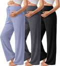 3 Pack Maternity Pants for Women Over The Belly Lounge Work Pregnancy Pants Drawing Wide Leg Trousers with Pockets