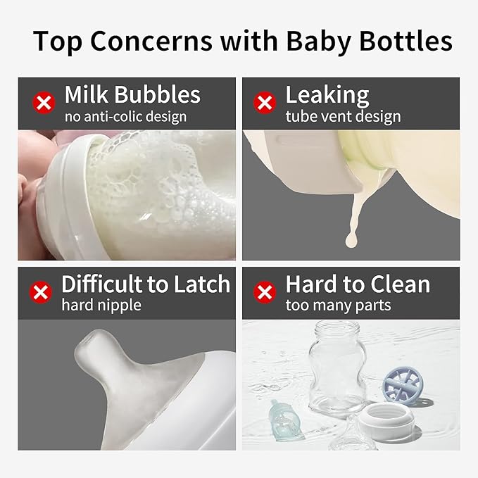 Thyseed Glass Natural Anti-Colic Baby Bottles | Newborn Breast Like Nursing Bottle for Breastfed Babies with Nipple(3-7 Months),8oz,1pack