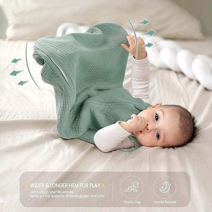 lulumoon Sleep Sack Muslin for Baby: Cotton Wearable Blanket for 9-15 Months - Soft Lightweight Ideal for Nursery Lounge Nighttime Naptime 12-18 Months