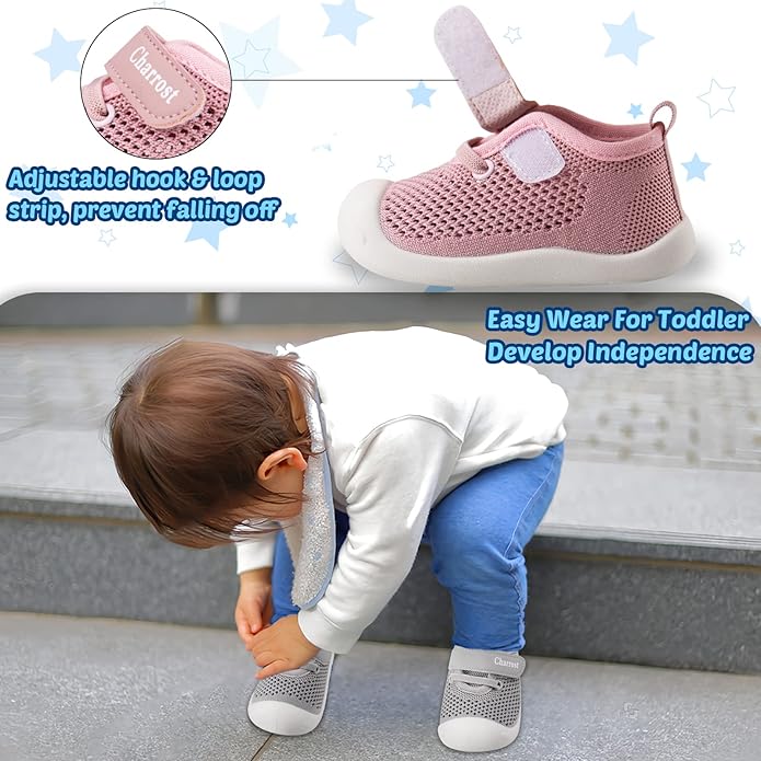 Baby Walking Shoes Toddler Girl Boy Soft Sole Breathable Cotton Canvas Shoes Infant Lightweight Non-Slip Safer Slip-on First Walkers Shoes Casual Tennis Wide Sneakers Rubber Soles Running Outdoor