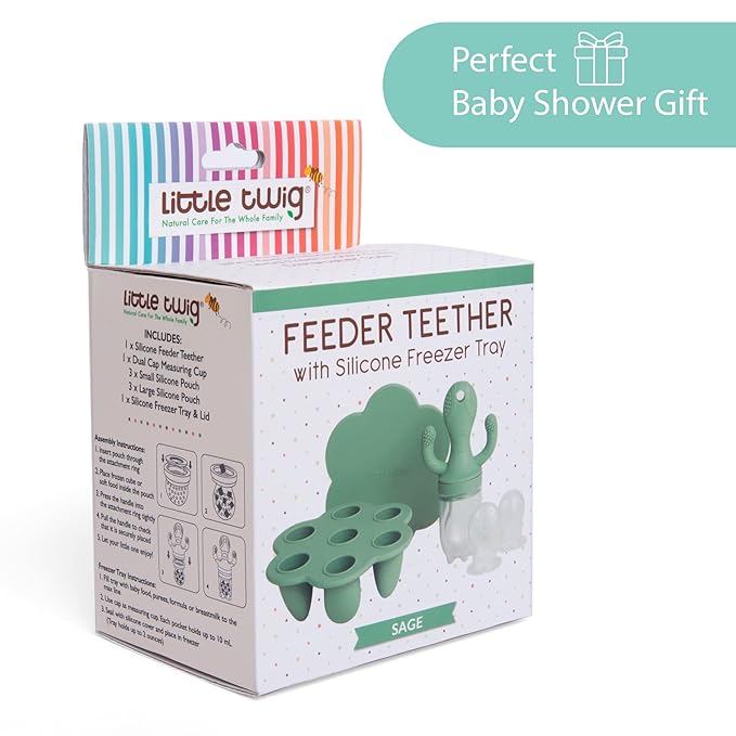 Little Twig Baby Fruit Feeder Pacifier Teether | Baby Food Freezer Tray with Lid | BPA Free Silicone Freezable Teether | Feeding Set for Breast Milk Ice Cubes, Baby Food, Vegetable Fruit Purees