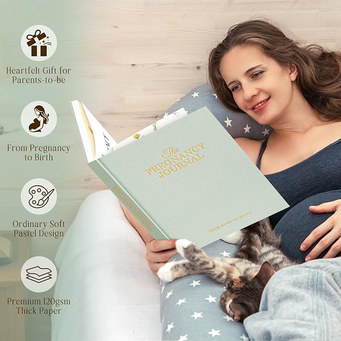 Lanpn My Pregnancy Journal Memory Book for First Time Mom, 156 Page Pregnant Announcement Must Have Planner Scrapbook, Pregnancy Tracking Diary Mom to Be Keepsake Gift for Expecting Parent Sage Green