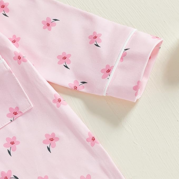 Balaflyie Baby Girl Button Down Pajamas Romper One-Piece Jumpsuit Long Sleeve Sleeper Infant Sleepwear
