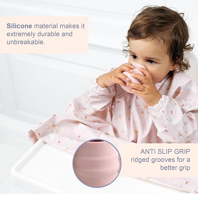 BIBaDO - Sippit Silicone Baby Cup, Blush (2-Pack) - Open Training Silicone Cups - Soft, Non Slip Grip, Weighted Base - Durable, Dishwasher Safe, BPA Free - Toddler Cups - Baby Essentials - 6 Months+