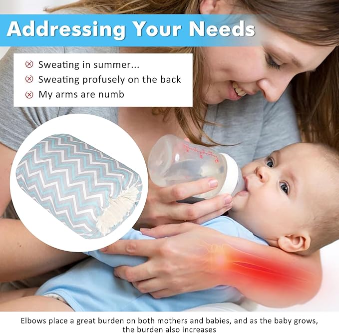 Nursing Arm Pillows for Breastfeeding,Baby Feeding Arm Pillow Portable and Washable for Travel, Soft Cotton Ergonomic Bottle Nursing Essentials（Blue Ripple）