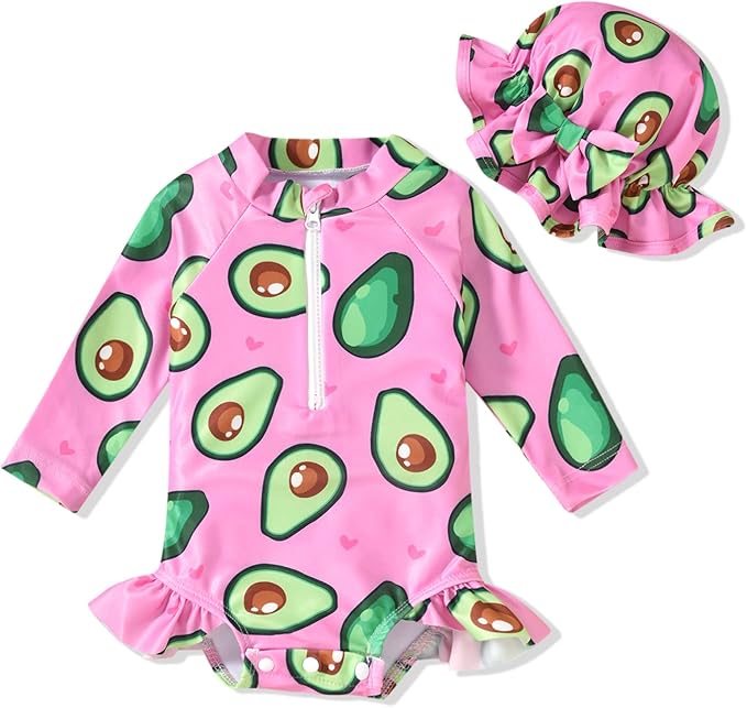 Aalizzwell Baby Girls Long Sleeve One Piece Swimsuit with Hat