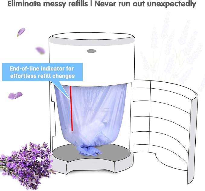 Diaper Pail Refill Bags Compatible With Dekor Classic Diaper Pail, Extra 30% Length, Lavender Scent, 10 Pack