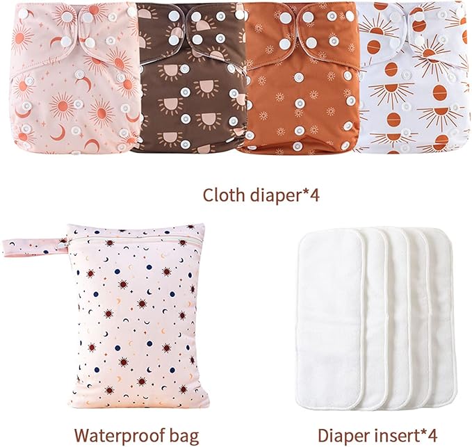 HappyFlute 9 Sets Newborn Baby Cloth Pocket Diapers One Size Adjustable Reusable Washable for Baby Boys and Girls(6-33 pounds,0-3 Years),One Wet Bag+4Diapers and 4Inserts