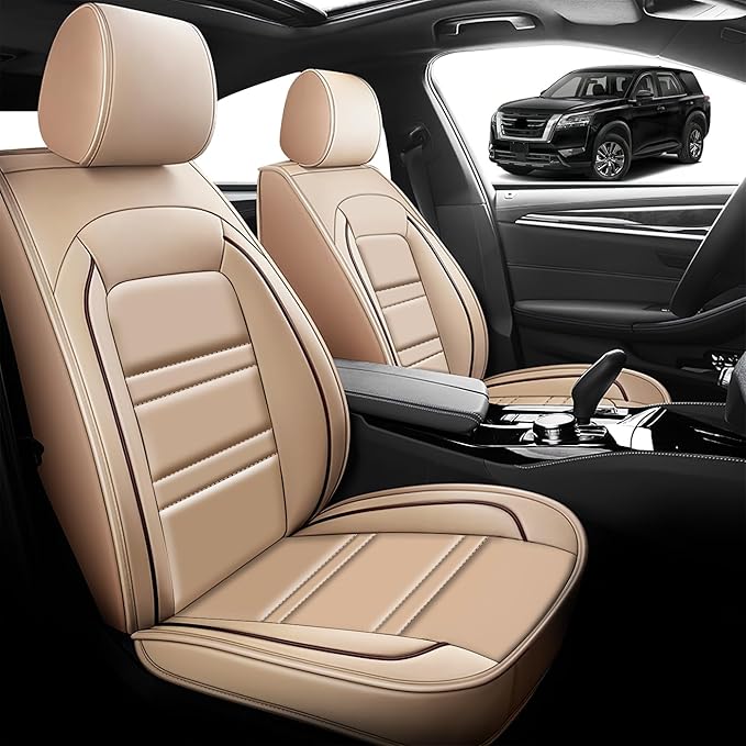 Seat Cover for Nissan Car Pathfinder 2000-2025 | Car Seat Covers Front Seats, Waterproof Seat Protectors, Automotive Front Seat Covers (Front Seat, Beige)