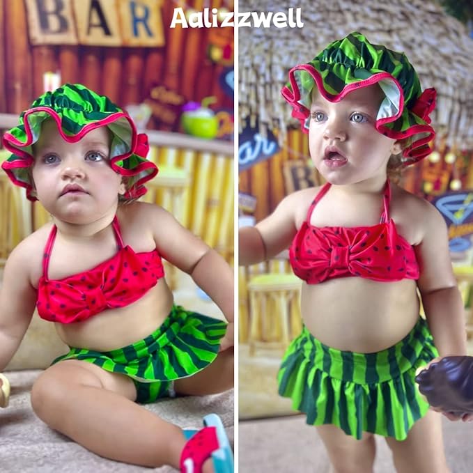 Aalizzwell Baby Girl 2-Piece Bikini Swimsuit with Hat