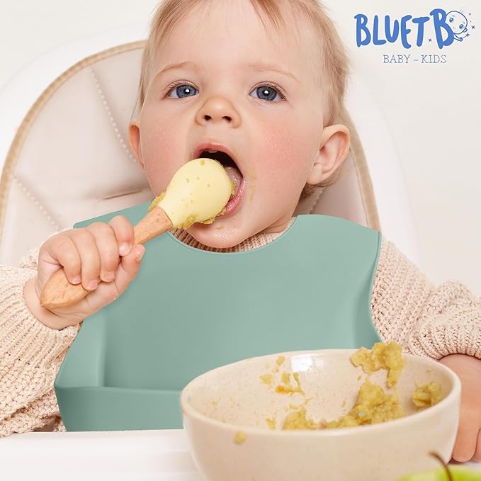 Bluet B - Set of 3 Waterproof Silicone Baby Bibs - BPA Free Silicone Baby Bib - Flexible and Soft