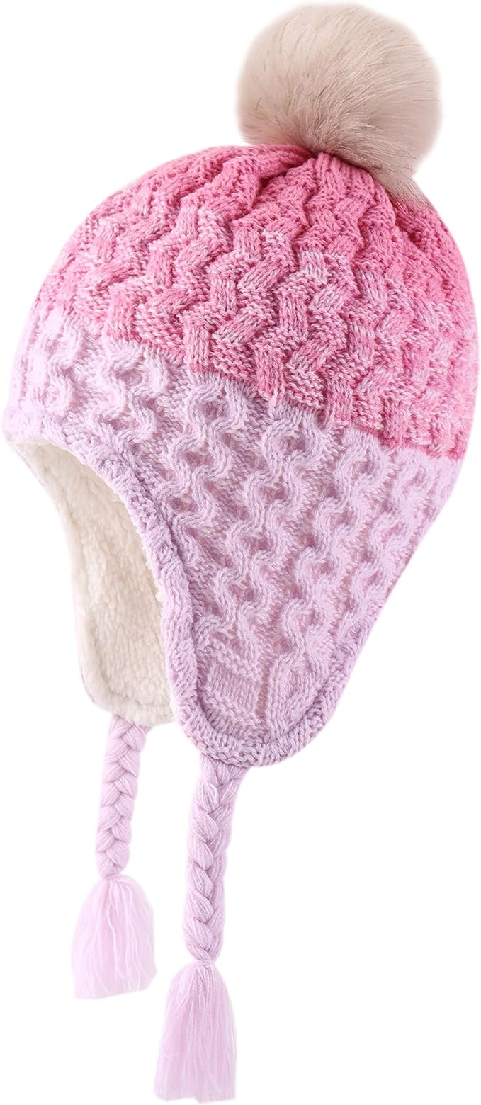 LANGZHEN Toddler Kids Infant Winter Hat,Earflap Knit Warm Cap Fleece Lined Beanie for Baby Boys Girls
