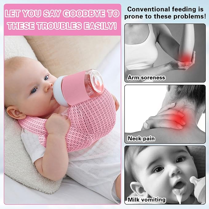 kornsurte Bottle Holder Pillow, Aadjustable Bottle Feeding Pillow for Mom Easier Nursing, Head Support Pad for Bottle Feeding Comfort Care, Arm & Wrist Relief (Pink)