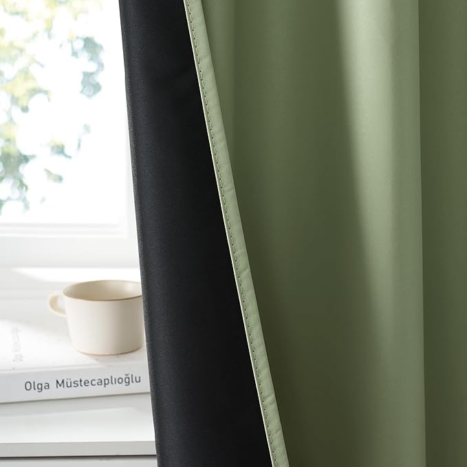 RYB HOME Bedroom Blackout Curtains 80 inches Long, 100% Blackout Thermal Insulated Noise Reducing Curtains for Living Room Nursury, 34 inches Wide by 80 inches Long, Sage Green