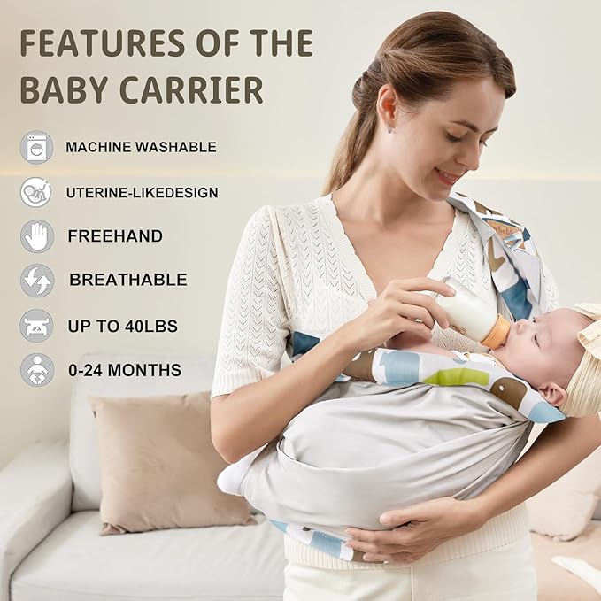 Baby Sling Carrier Newborn, Adjustable Easy Wearing Baby Nursing Warp Sling, New Mom Dad Soft Cotton Baby Front Holder Carrier for Infant Toddler Life Travel Essential Gifts