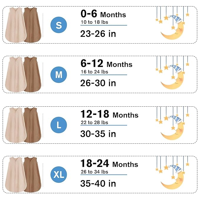 2 Pack Baby Sleep Sack 0-24 Months Baby Sleeping Bag 2-Way Zipper Toddler Wearable Blankets (Beige&Coffee TOG 0.3, Large)