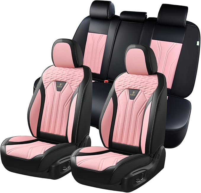 FLORICH Rear Seat Covers Leather Car Seat Covers Waterproof Back Seat Cover Automotive Seat Covers Universal Seat Cushion Protector for Most Cars Trucks SUV-Black&Pink