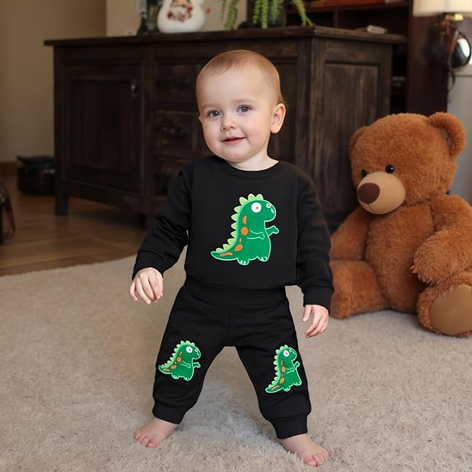 Nyapruwe Toddler Baby Boy Fall Outfit Funny Print Long Sleeve Sweatshirt Joggers Pants Set Kids Warm Winter Clothes