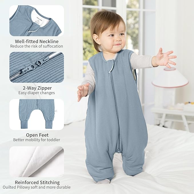Rayon Made from Bamboo Toddler Sleep Sack with Feet 1.0 Tog Breathable Sleep Sack 6-12 Months Ultra Soft Baby Wearable Blanket with Legs Unisex Sleeping Bag with 2-Way Zipper