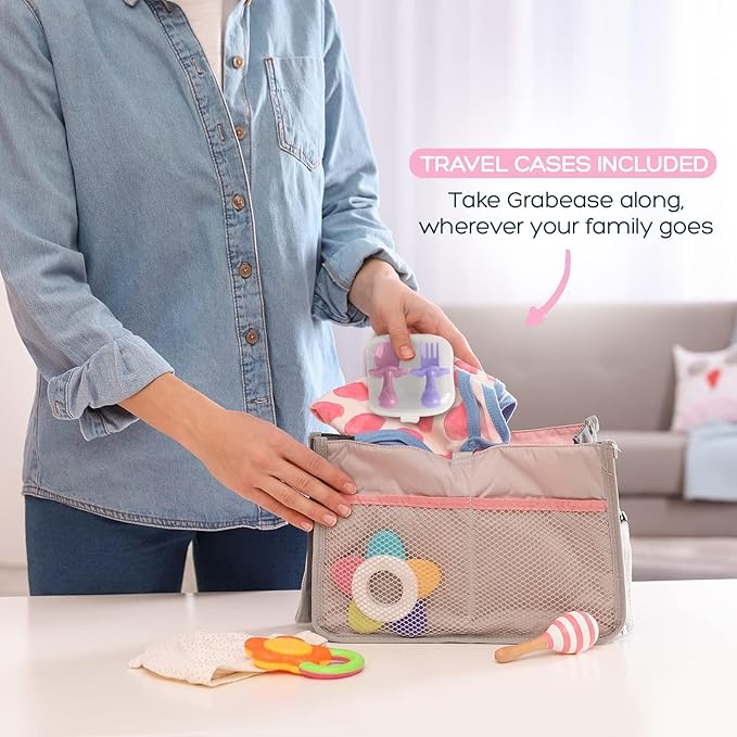 Grabease Baby Feeding Utensils Set - Infant and Baby Fork and Weaning Spoon for Ages 1-11 Months, BPAs and Phthalate-Free Cutlery, 2 Sets, Blush and Lavender
