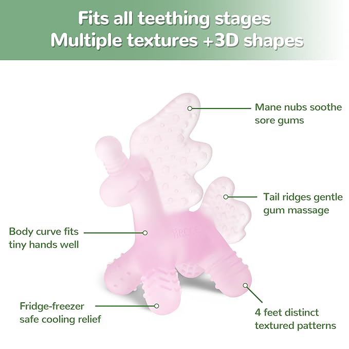 HECCEI Baby Teether Toy, Soft Food‑Grade Silicone Teether, Soft Infant Teether Chew Toy, BPA Free, Multi-Texture Design Teether (Lake Mist)