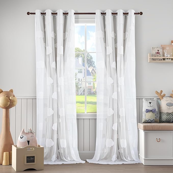 White Light Blocking Curtains for Bedroom with Sheer Overlay 95 Inch Double Layer Kids Room Decor Drapes Grommet Nursery Curtains 2 Panels Set 52 x 95 Inch