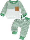 Toddler Baby Boy Fall Clothes Waffle Outfit Long Sleeve Color Blocking Sweatshirt Pullover Jogger Pant Set