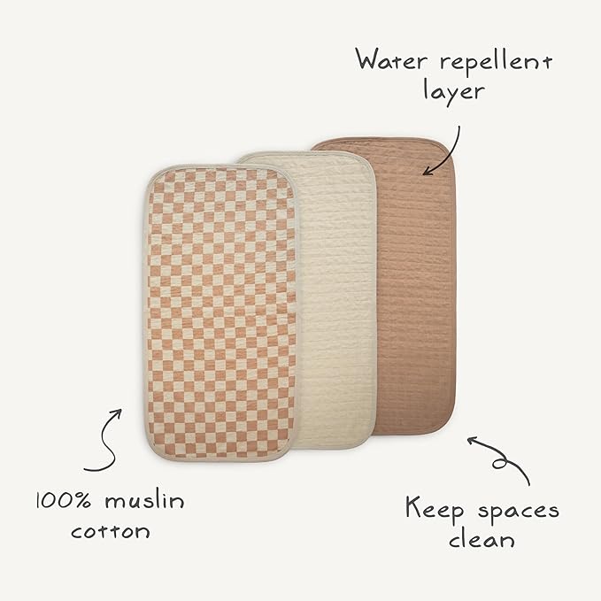 mushie Waterproof Changing Pad Liners | 100% Organic Cotton | Set of 3 (Blush Combo)