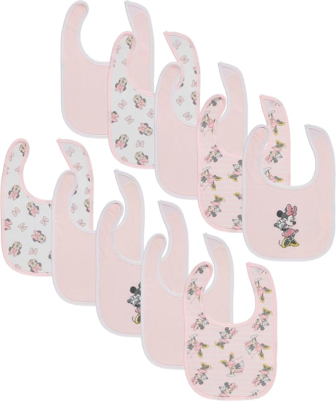 Disney 10-Pack Mickey Mouse Baby Bibs – Ten Soft, Absorbent, and Adjustable Cotton Bibs for Mess Free Meals