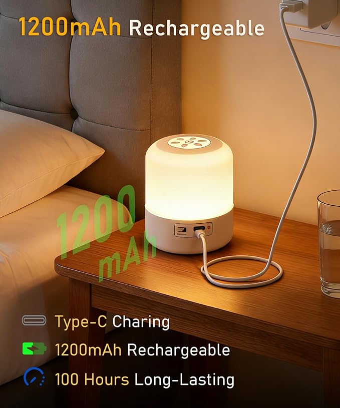Portable Baby Night Light, Dimmable and 3 Light Color Touch Nursery Lamp, Soft Eye Caring, Rechargeable Cordless LED Night Light for Kids Adults