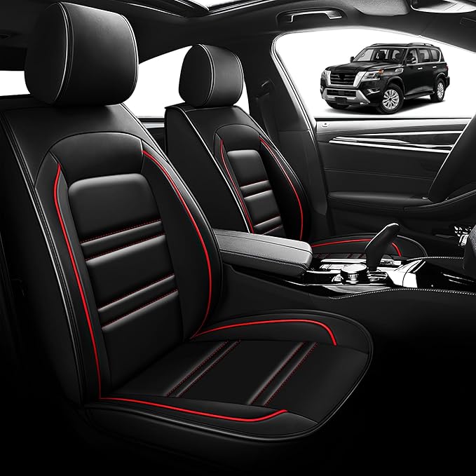 Seat Cover for Nissan Car Armada 2004-2024 | Car Seat Covers Front Seats, Waterproof Seat Protectors, Automotive Front Seat Covers (Front Seat, Black&Red Line)