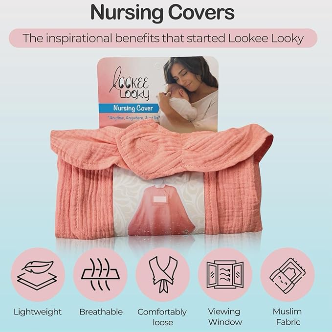 Muslin Nursing Cover for Baby Breastfeeding –Peekaboo Window -100% Breathable Cotton Privacy Nursing Shawl - Multiuse Apron for Moms