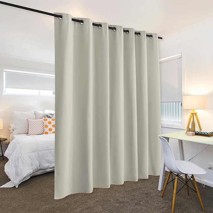 RYB HOME Privacy Curtain for Sliding Glass Door, Light Block Noise Reduce Insulated Curtain Screen for Living Room Locker Room Basement Bedroom Closet, 100 inch Wide x 108 inch Long, Natural