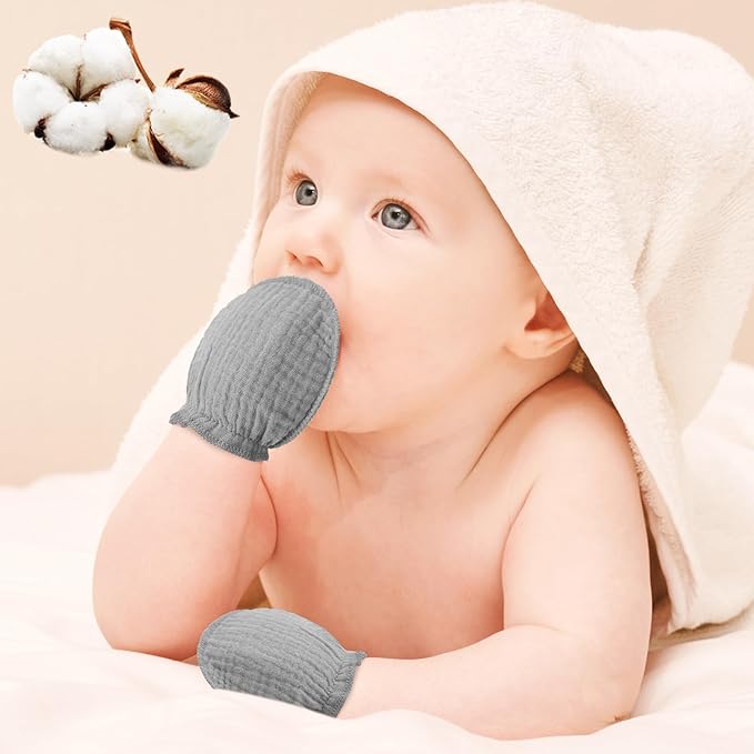 Newborn Baby Muslin Mittens 0-6 Months No Scratch Elastic Wrist Soft Breathable Gloves Bulk Cotton for Infant