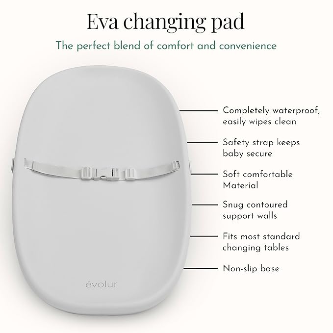 Evolur Eva Baby Changing Pad in Light Gray, Soft, Lightweight and Portable Changing Pad, Fits All Changing Table, Waterproof Firm Padding
