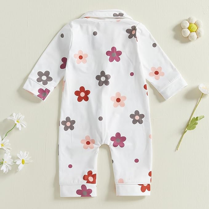 Balaflyie Baby Girl Button Down Pajamas Romper One-Piece Jumpsuit Long Sleeve Sleeper Infant Sleepwear
