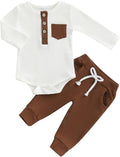 fhutpw Baby Boy Clothes 3 6 12 18 Months Ribbed Knitted Long Sleeve Romper and Pants Sets Newborn Fall Splicing Color Outfits