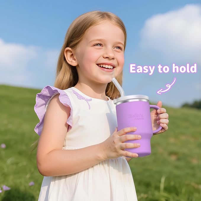 Bella's Friends Handy Mini Tumbler – Adorable 9 oz Toddler Sippy Cup, Stainless Interior & Silicone Body, Leak‑Proof, Dishwasher Safe, Gift for 1-3 Years Old Girls & Boys, 2 Pack, Lilac&Azure Blue