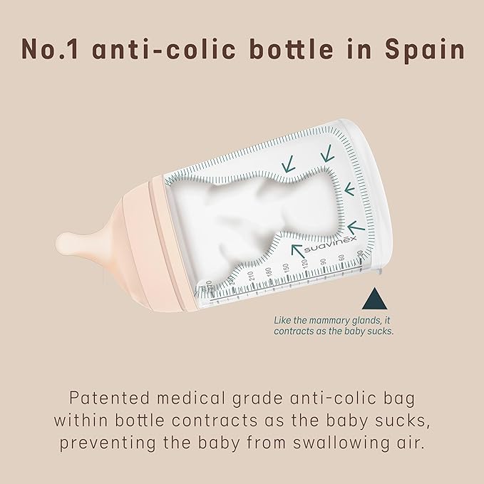 Suavinex Zero Zero Starter Set Small Anti Colic Baby Bottle, No 1 Spanish Baby Bottle Brand, Minimizes Bottle Rejection & Nipple Confusion, Adaptable Flow, 6 oz, Fair