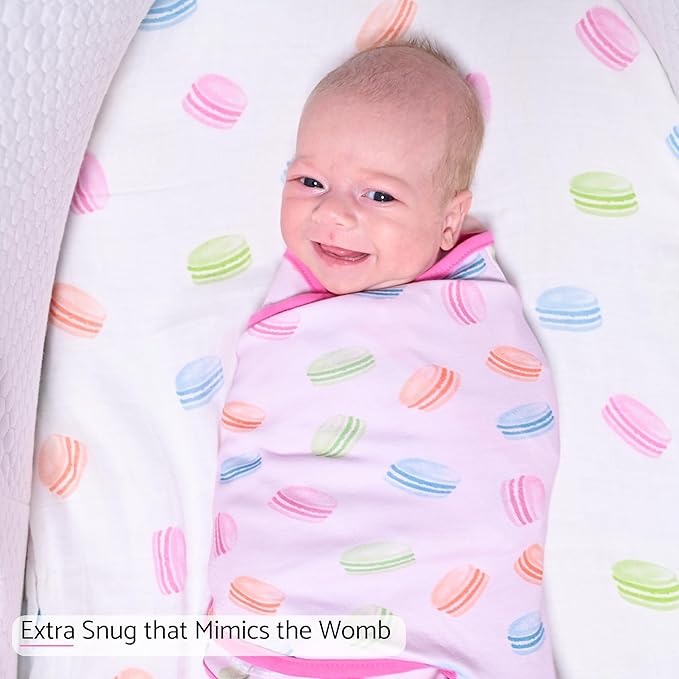 LollyBanks Baby Swaddles 100% Organic Cotton, 0-3 Months Baby Girl Swaddles with Easy Change Zipper, Swaddle Sack for Newborn Girls (Macarons Print)