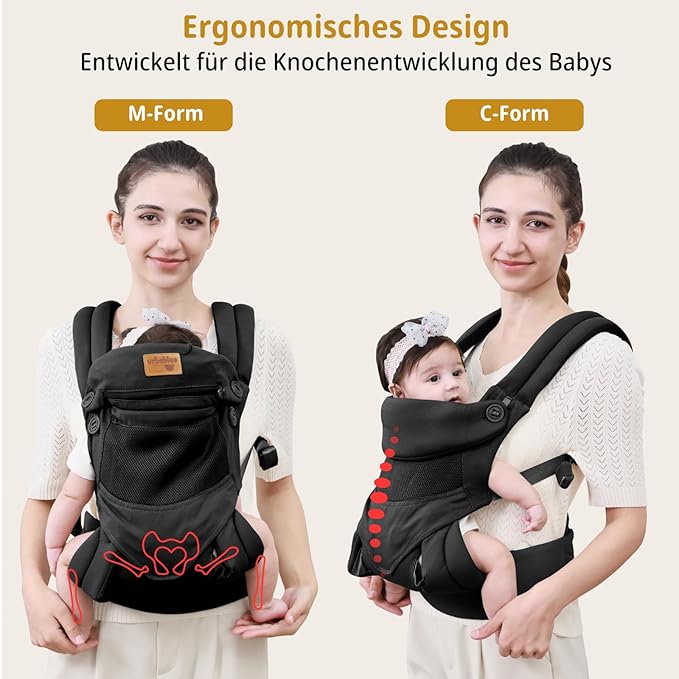 Baby Carrier Newborn to Toddler, Ergonomic Safe Soft Breathable Infant Carrier with Adjustable Head Neck Support - Outdoor Kangaroo Front & Back Carry Baby Carriers for Baby 8-40lbs (Black)
