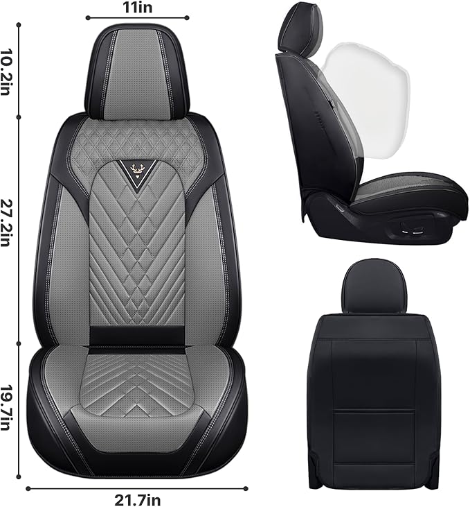 Seat Covers,Car Seat Covers Full Set,Car Seat Cover, Car Seat Covers Front Seat Cover,Waterproof Car Seat Cushion,Leather Seat Cover Seat Protector Universal Fit Most Car（2 Seat,Gary&Black）