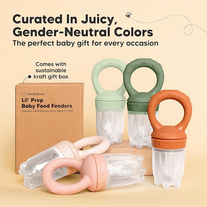 KeaBabies Baby Fruit Feeder 2pk - Silicone Baby Food Feeder for Babies 6-12 Months, Breast Milk Popsicle for Teething, Weaning, Freeze Frozen Solid Food, BPA-Free Infant Feeding Essential (Soft Fern)