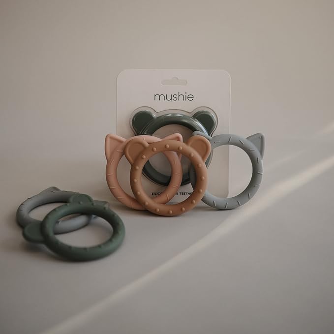 mushie Silicone Baby Teether Toy | Bear (Natural)