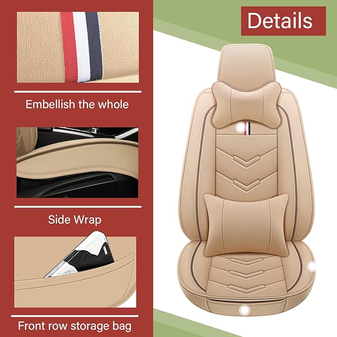Leather Car Seat Covers Fit for LR Defender 2020-2025, 5 Seater Waterproof and Wear-Resistant Seat Cover Interior Accessories(Full Set with Pillow,Beige)